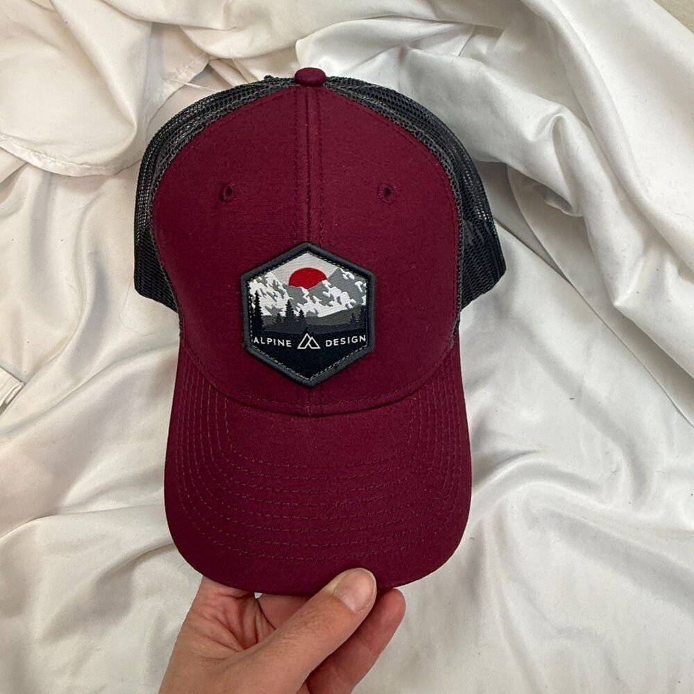 Alpine Design Men's AD M Patch Trucker Maroon Outdoor Hiking Gorpcore Camp - Picture 4 of 8